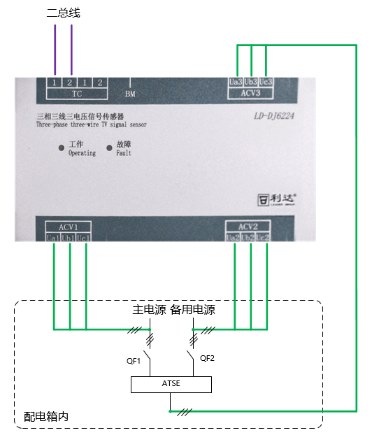 LD-DJ6224三相三線三電壓信號傳感器接線圖