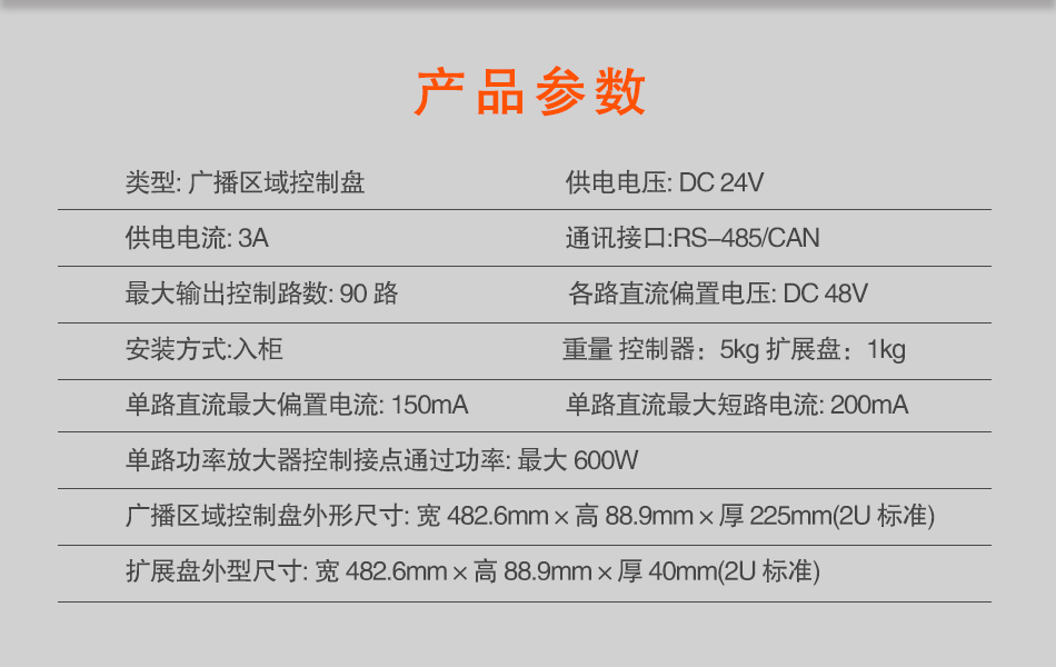 HY5727B廣播區(qū)域控制盤參數(shù)